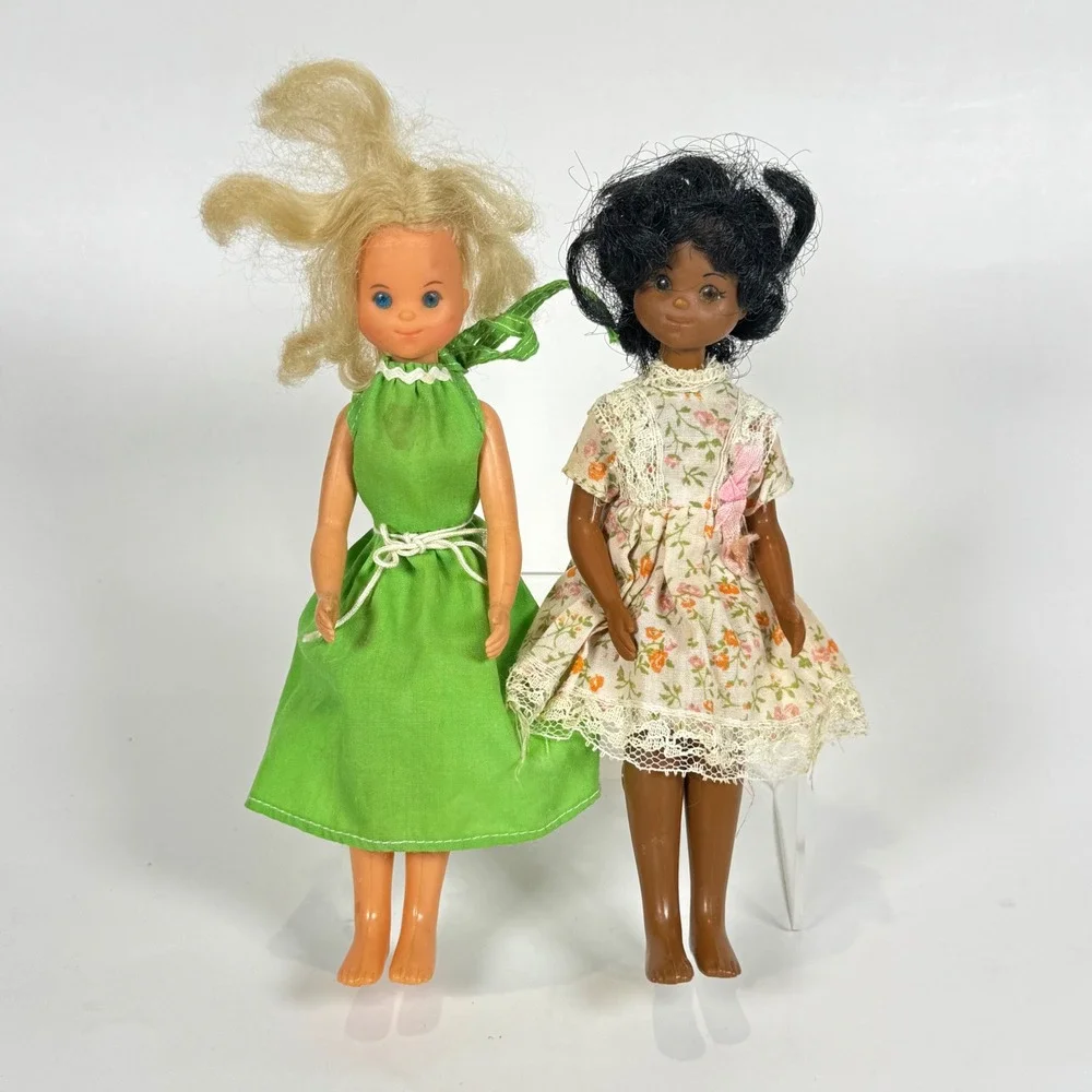 Vintage 1973 Mattel Sunshine Family Dolls Set Blonde and African‎ American 9